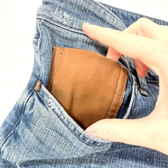 Pilcro Jean Hyphen Shibori Mid-Rise 31 Blue Denim Patchwork Embroidered Straight - Picture 8 of 9